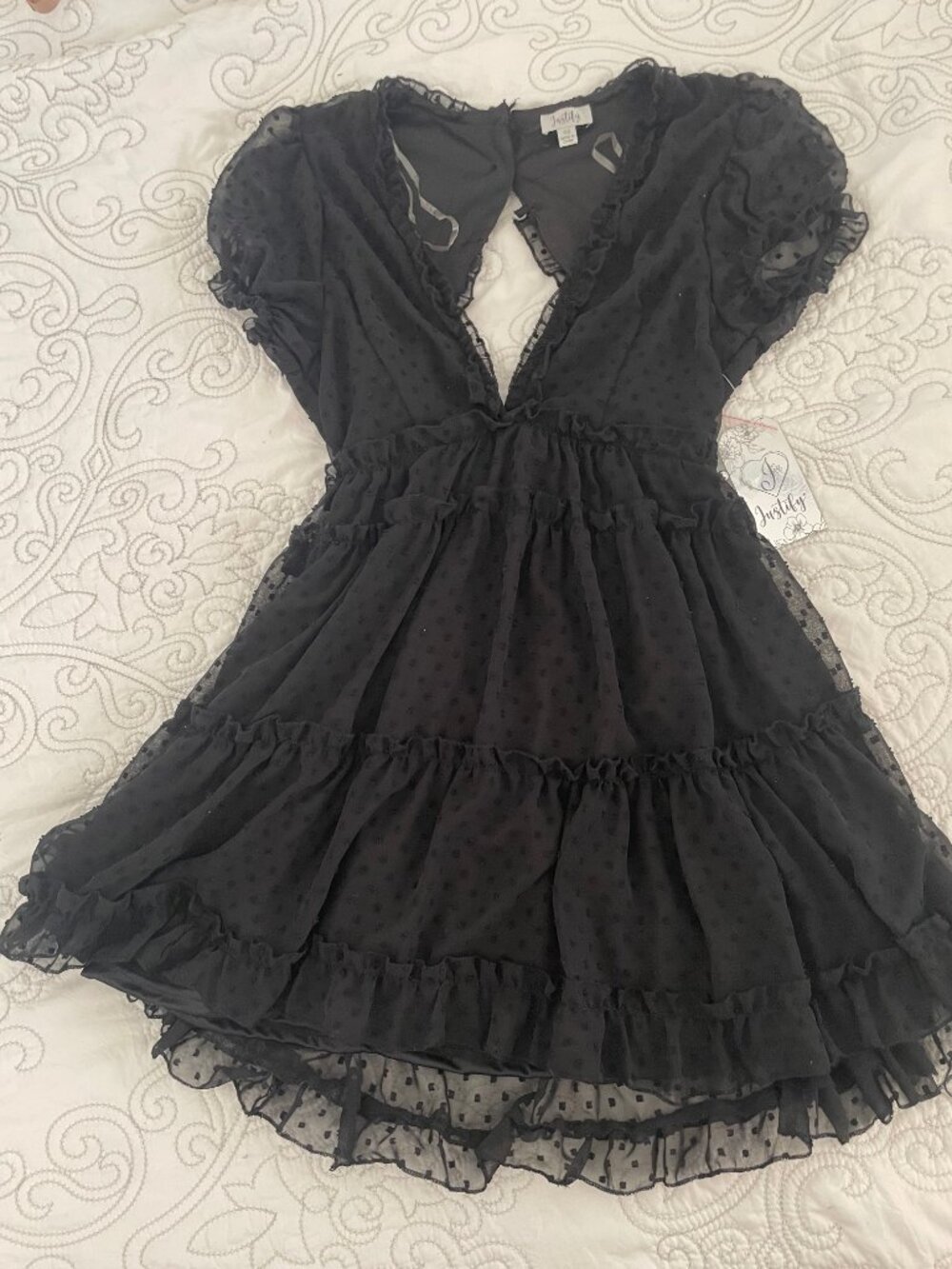 Justify Black Polka Dot Ruffly Dress